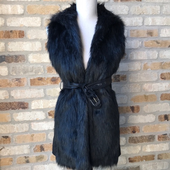 Etcetera Jackets & Blazers - LN Etcetera Black Faux Fur Leather Vest sz O